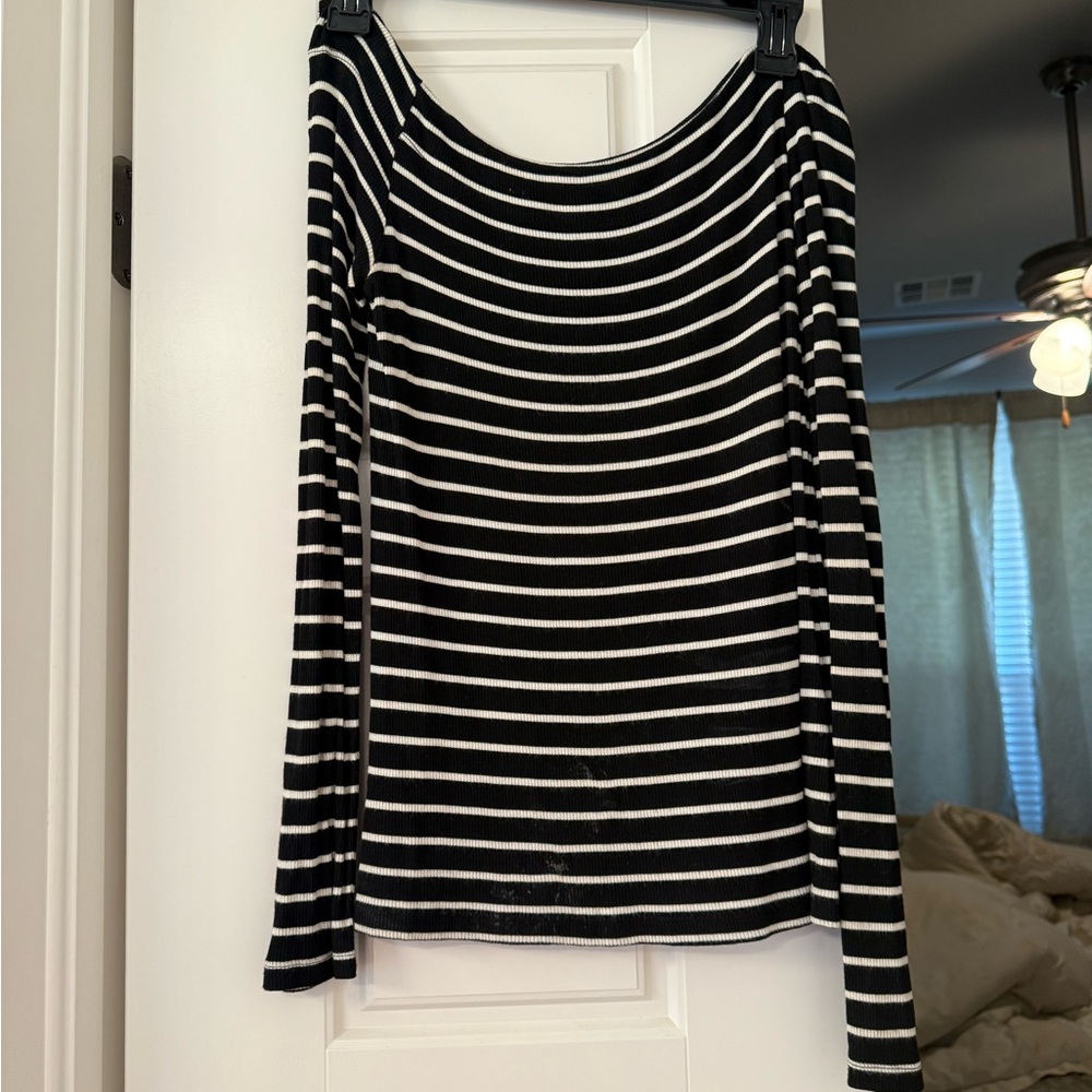 Z Supply Black and White Striped Long Sleeve Top